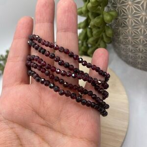 ONE Deep Red Faceted Garnet Beaded Wrap Bracelet - 4mm (0012)